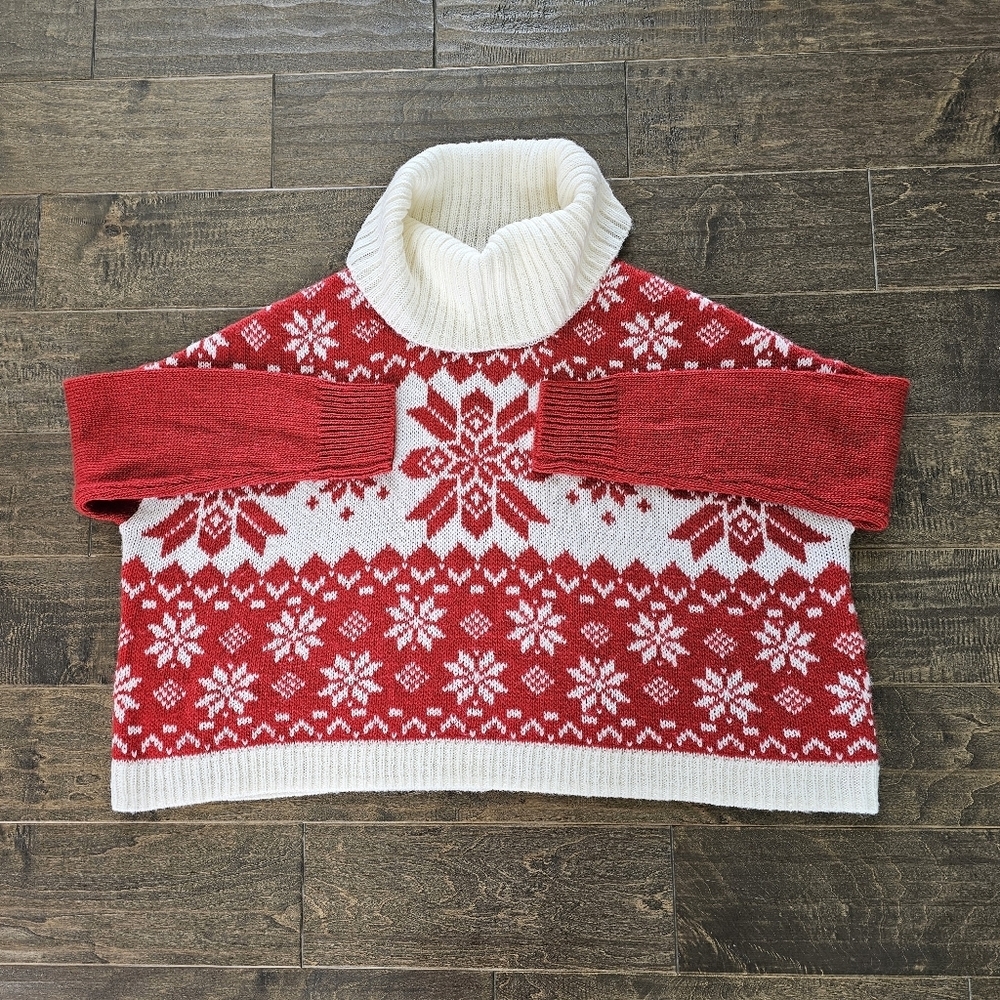 Yes Lola by Anthropologie Red & White Mock Turtleneck Oversized Sweater Sz Sm - Picture 4 of 5